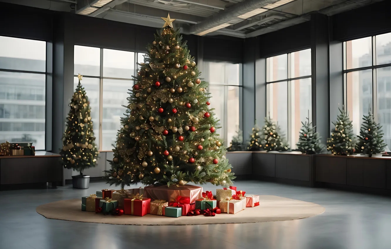 Photo wallpaper decoration, room, gift, tree, new year, interior, Christmas, Christmas