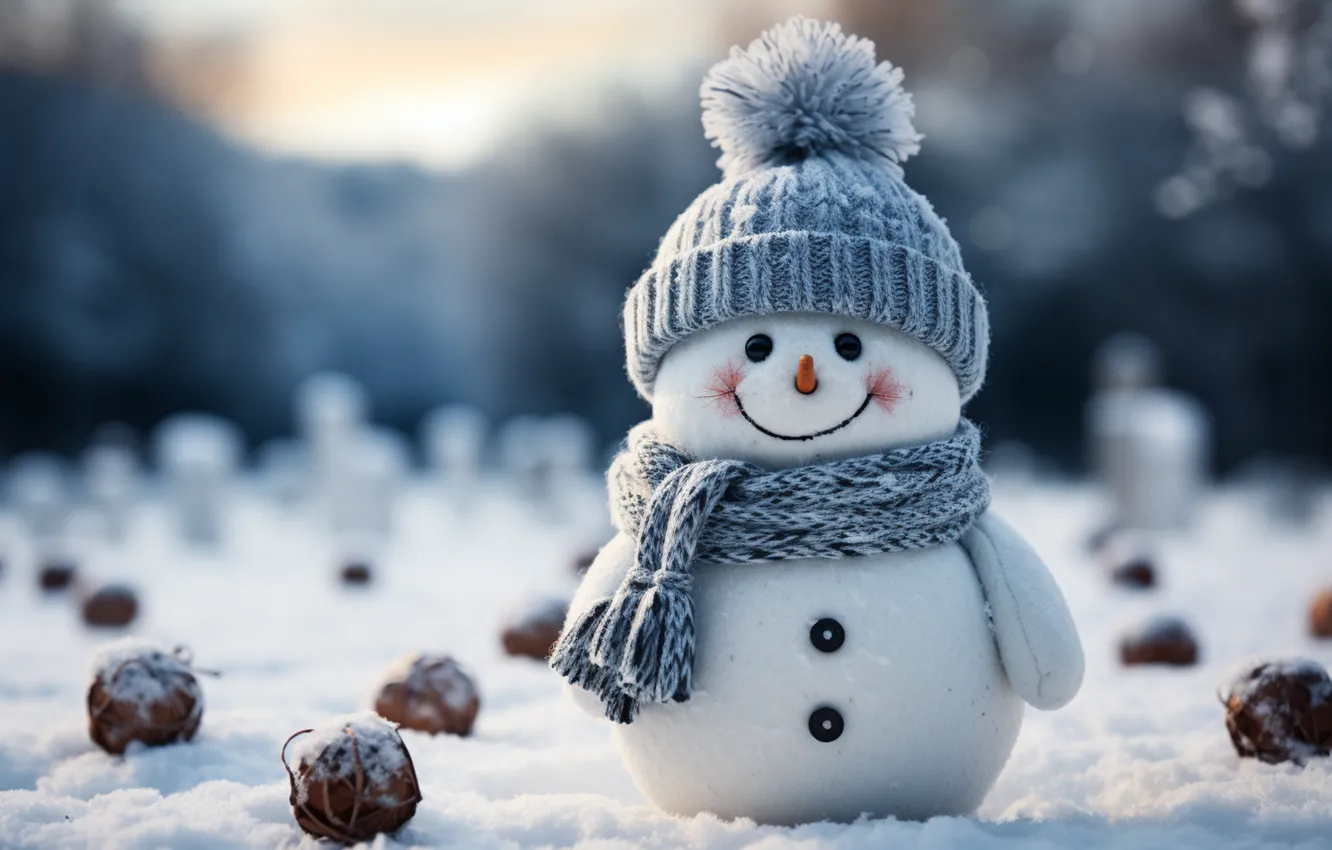Photo wallpaper winter, snow, decoration, snowflakes, new year, Christmas, snowman, Christmas