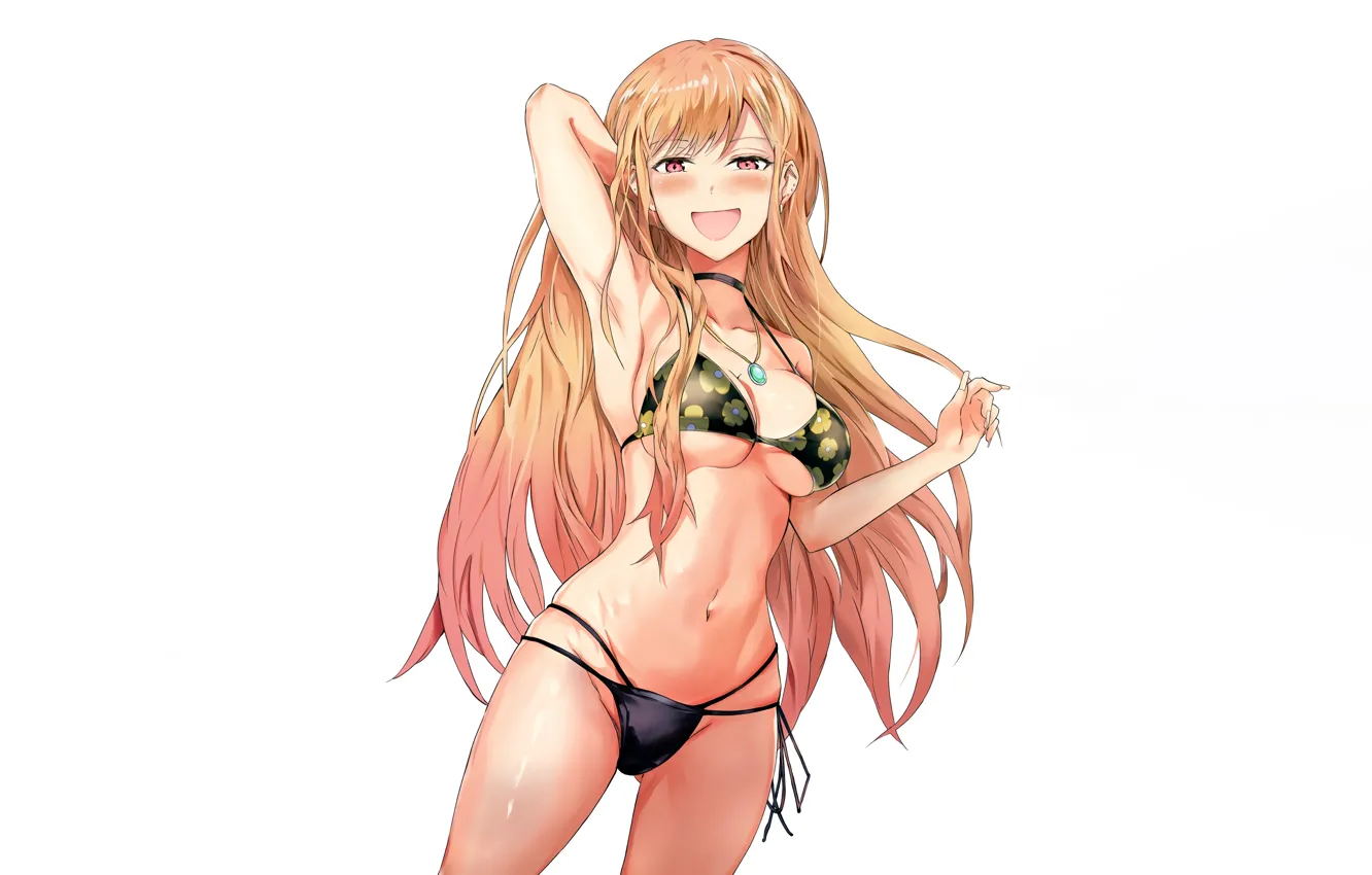 Photo wallpaper girl, sexy, cleavage, long hair, boobs, anime, beautiful, red eyes