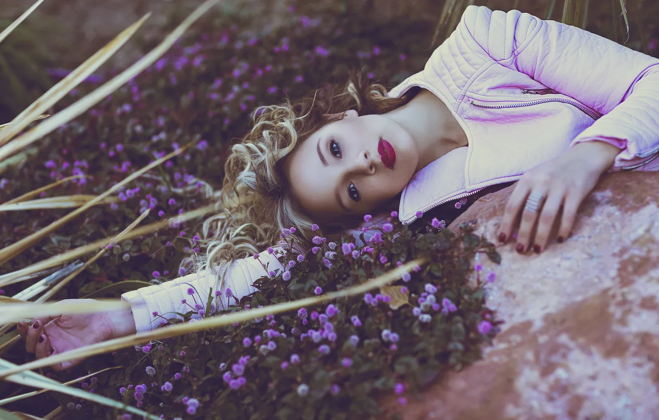 Photo wallpaper eyes, girl, nature, face, hair, makeup, lipstick