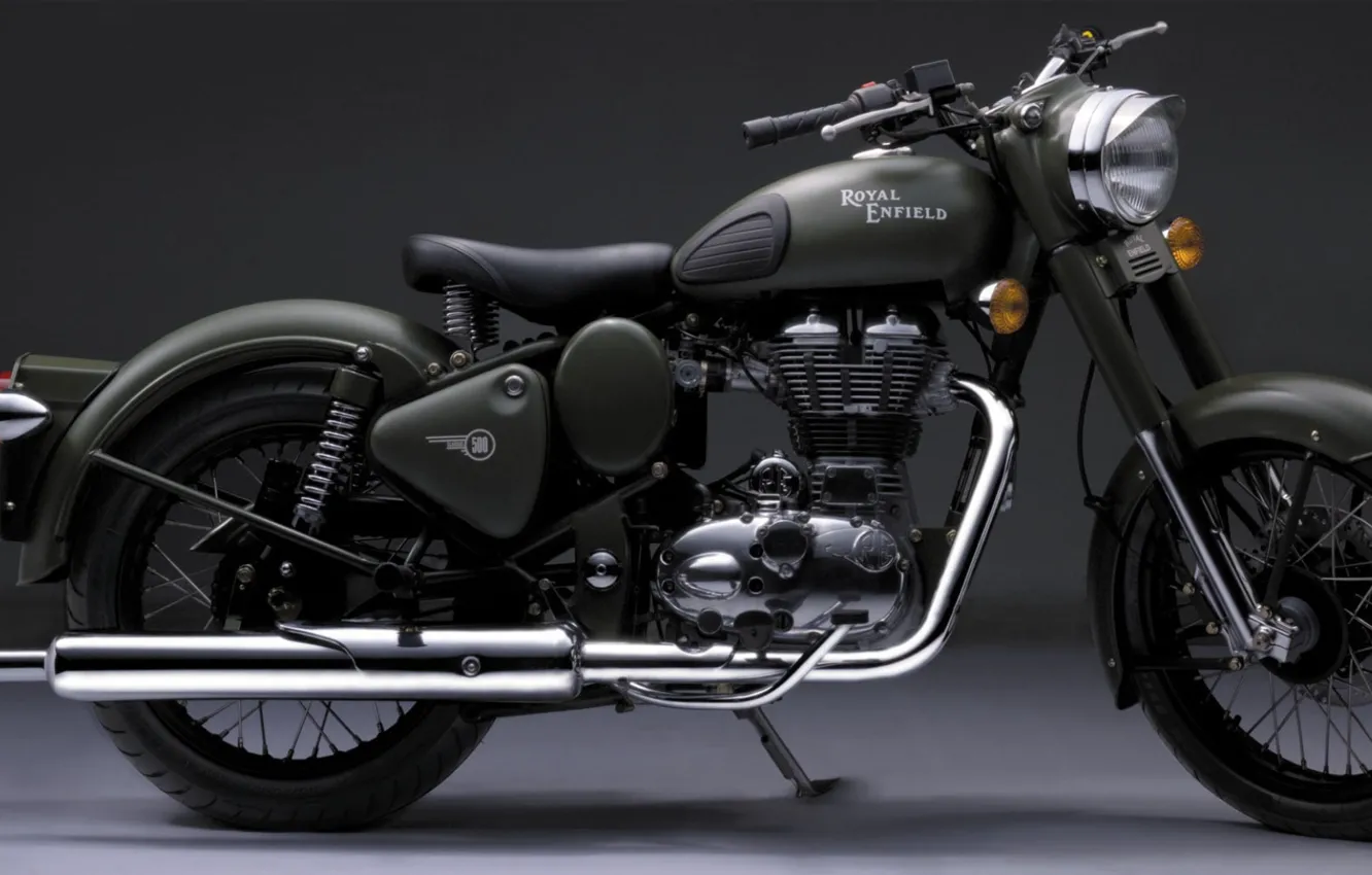 Photo wallpaper military, classic, bullet, 2013, black and gray cafe racer, enfield