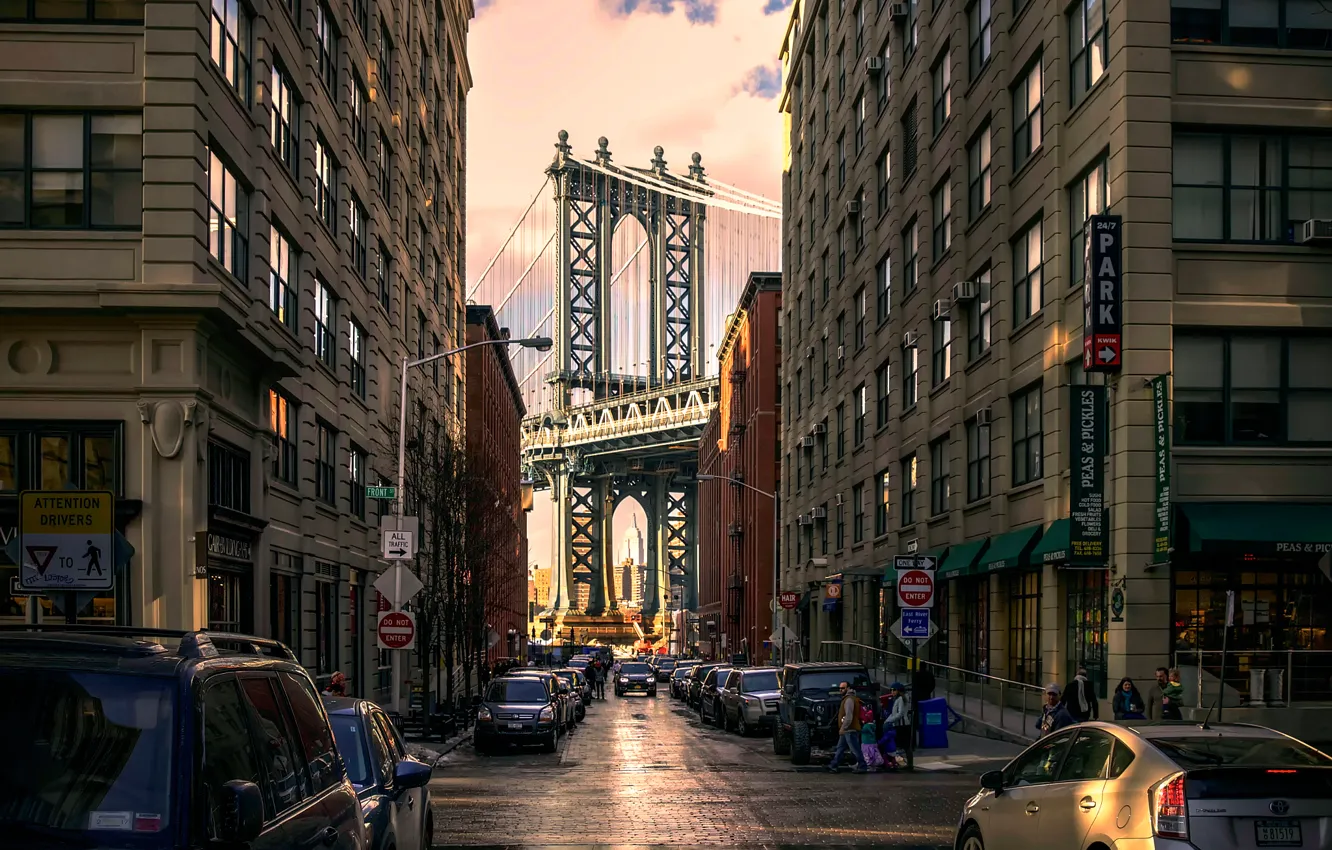 Photo wallpaper bridge, street, Manhattan Bridge, Brooklyn Park