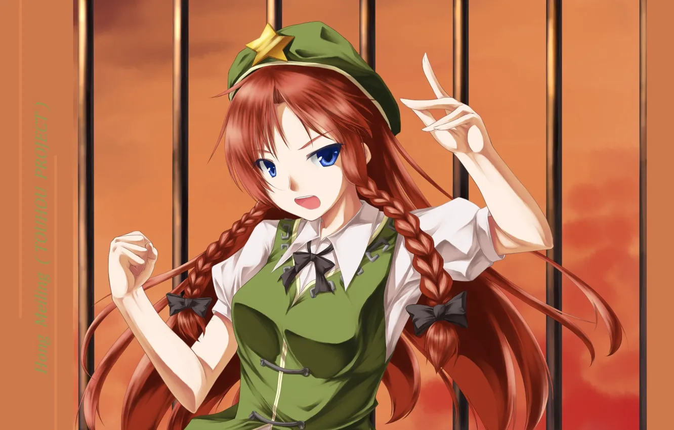 Photo wallpaper stars, hands, braid, red, bow, long hair, takes, blue eyes