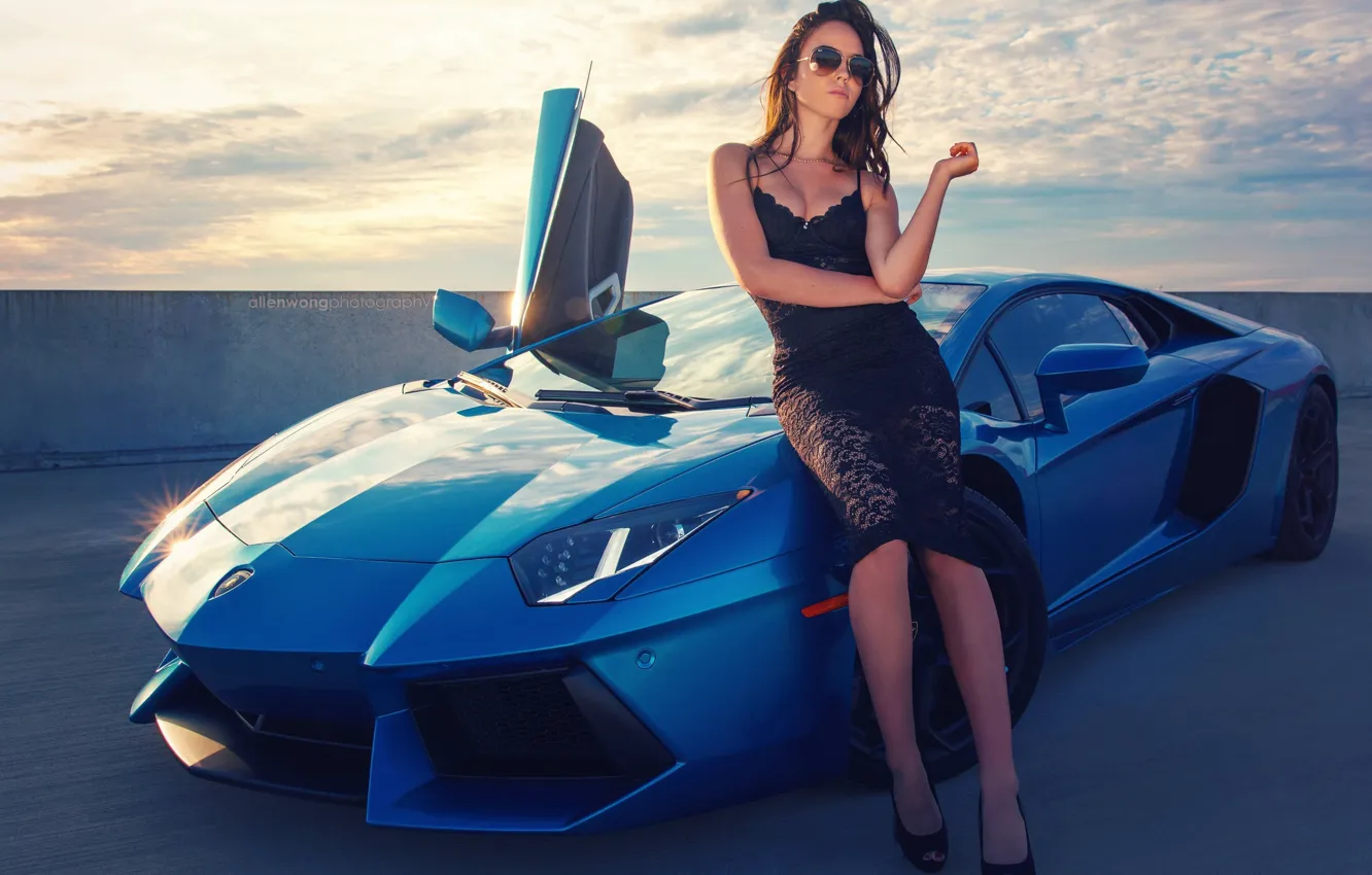 Photo wallpaper girl, Lamborghini, supercar, beauty