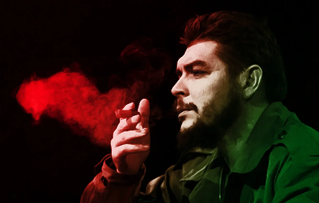 Photo wallpaper look, smoke, cigar, Che Guevara, revolutionary, Ernesto Guevara