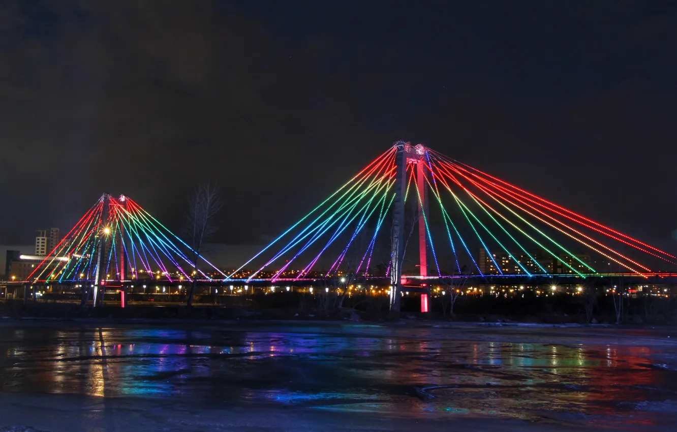 Photo wallpaper bridge, lights, Krasnoyarsk