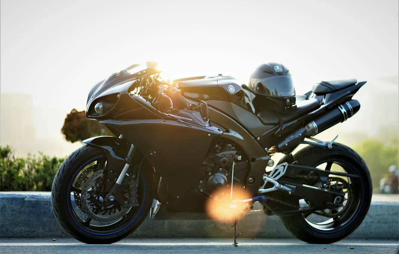 Photo wallpaper yamaha, grey, glare, yzf-r1