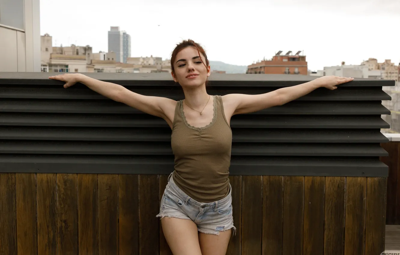 Photo wallpaper the city, sexy, model, shorts, portrait, home, makeup, Mike