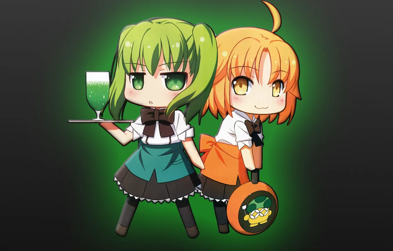 Photo wallpaper logo, girls, anime, minimalizm, green hair, type-moon, Mahoutsukai no Hako, Katsuragi Out