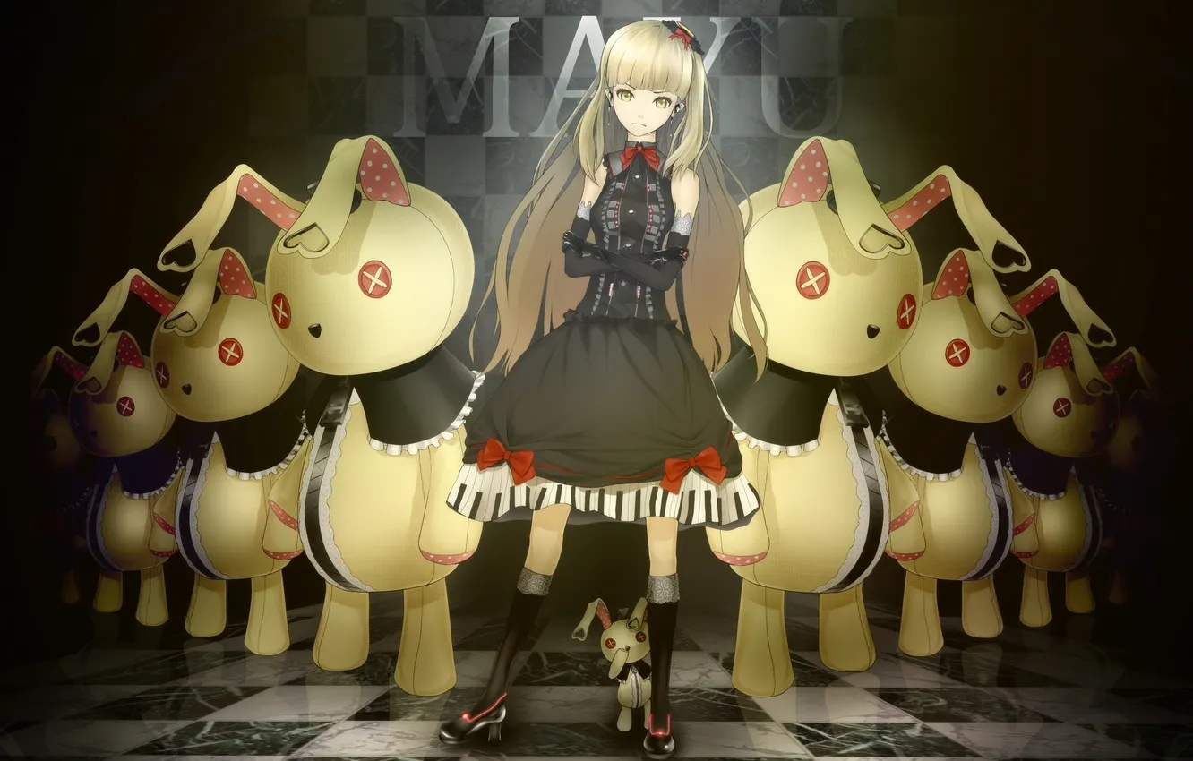 Photo wallpaper girl, toy, rabbit, vocaloid, Vocaloid, art, the seriousness, Mayu