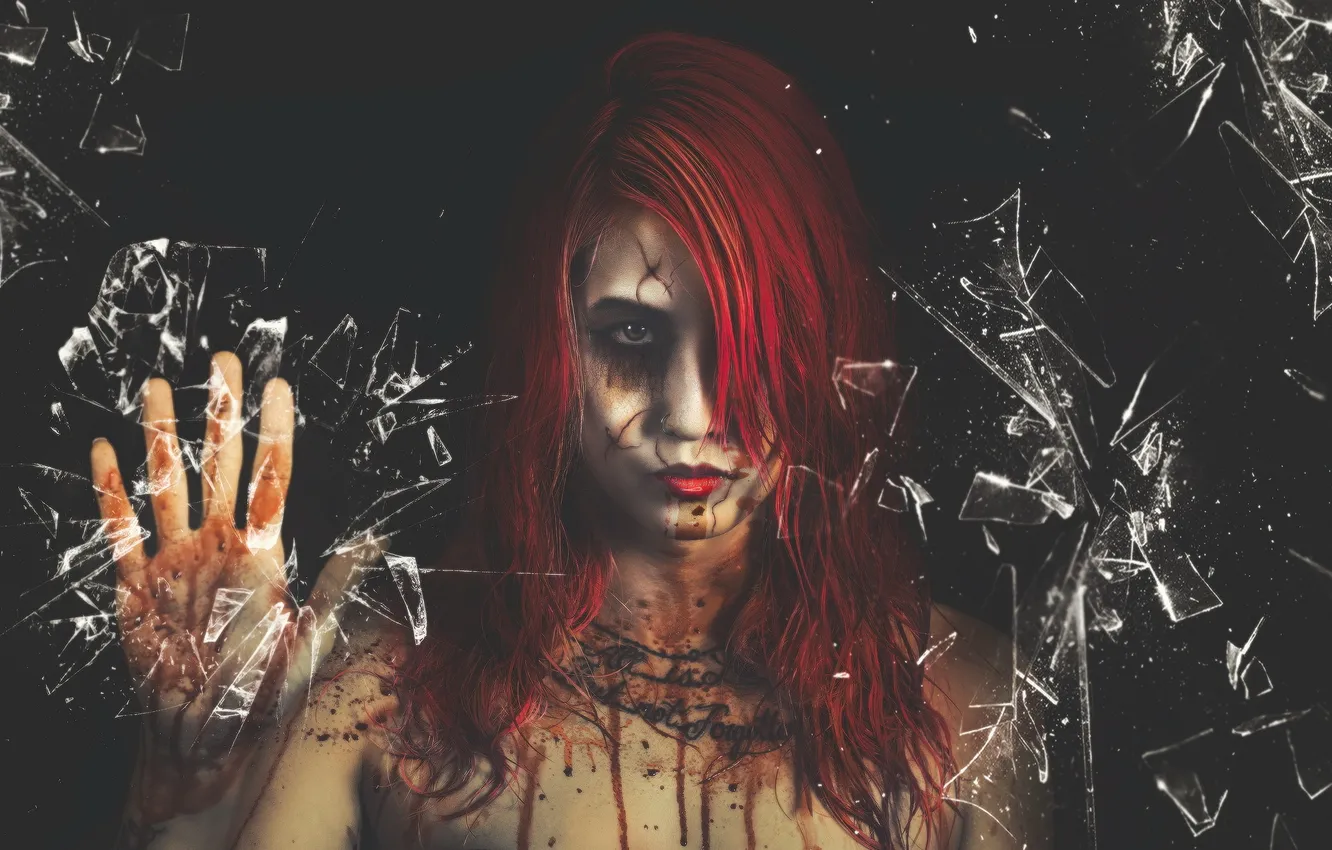 Photo wallpaper glass, girl, Bloody Mary