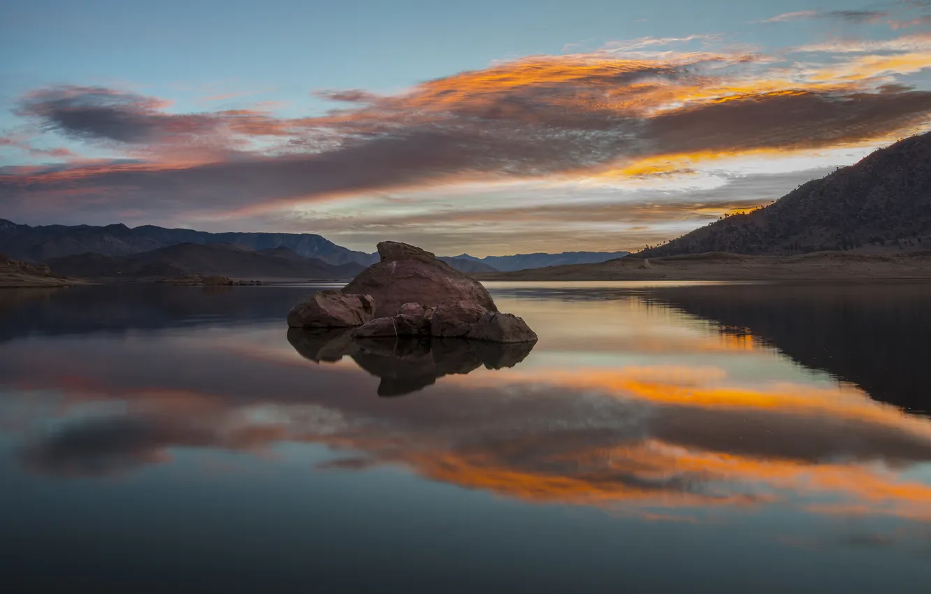 Photo wallpaper water, landscape, sunset, mountains, lake, stone