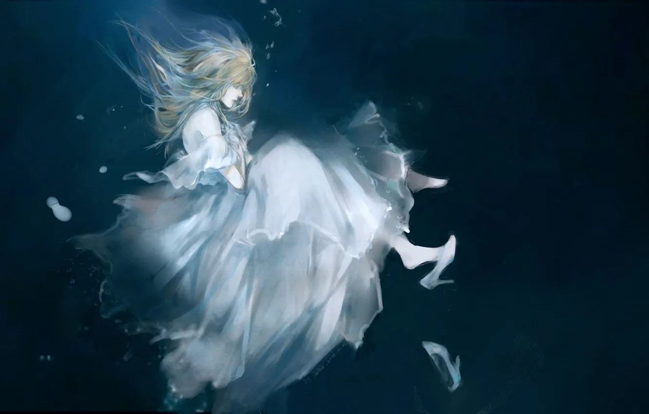 Photo wallpaper girl, figure, dress, shoes, under water, drowning
