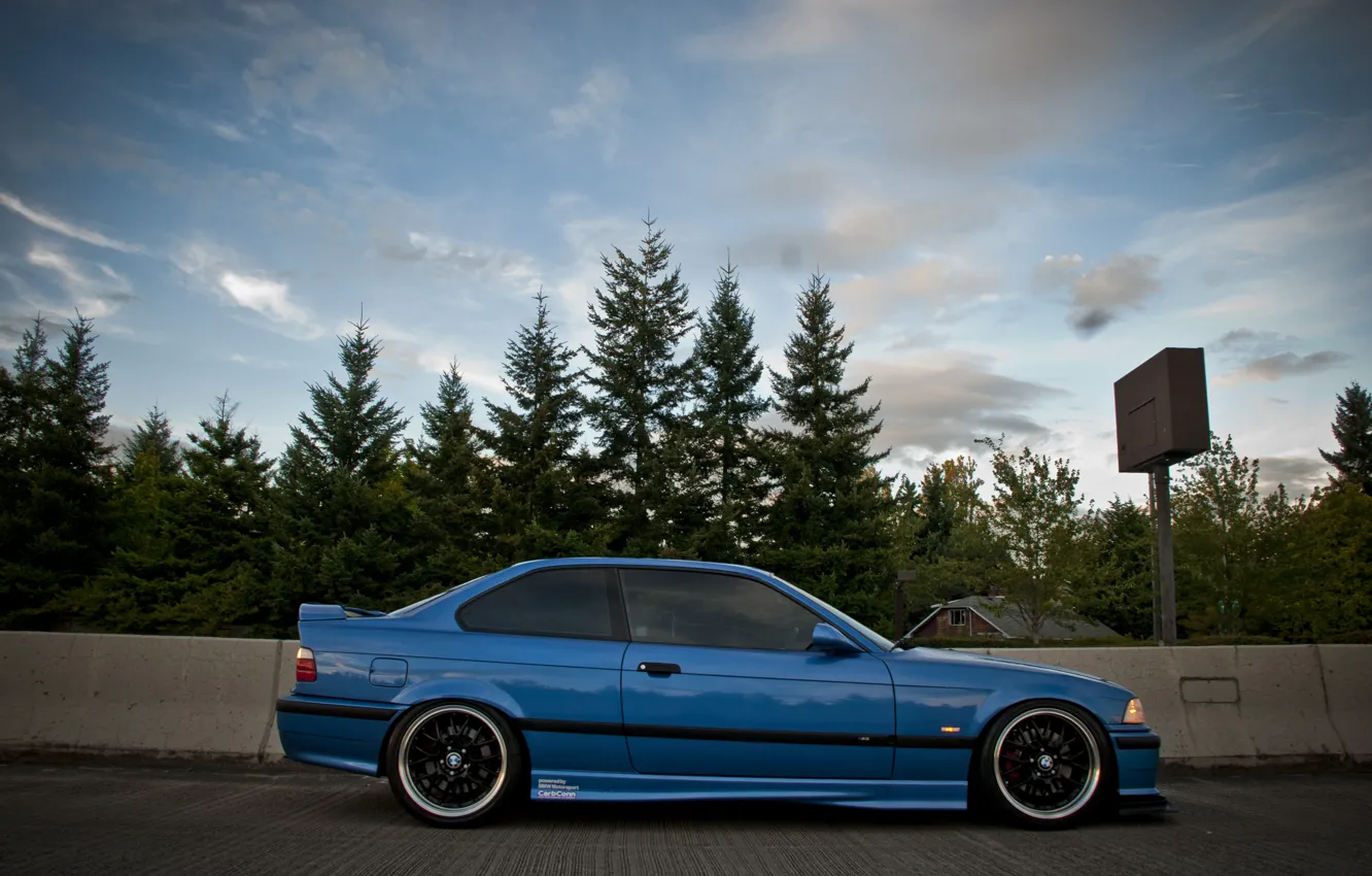 Photo wallpaper BMW, BMW, profile, blue, blue, tuning, E36