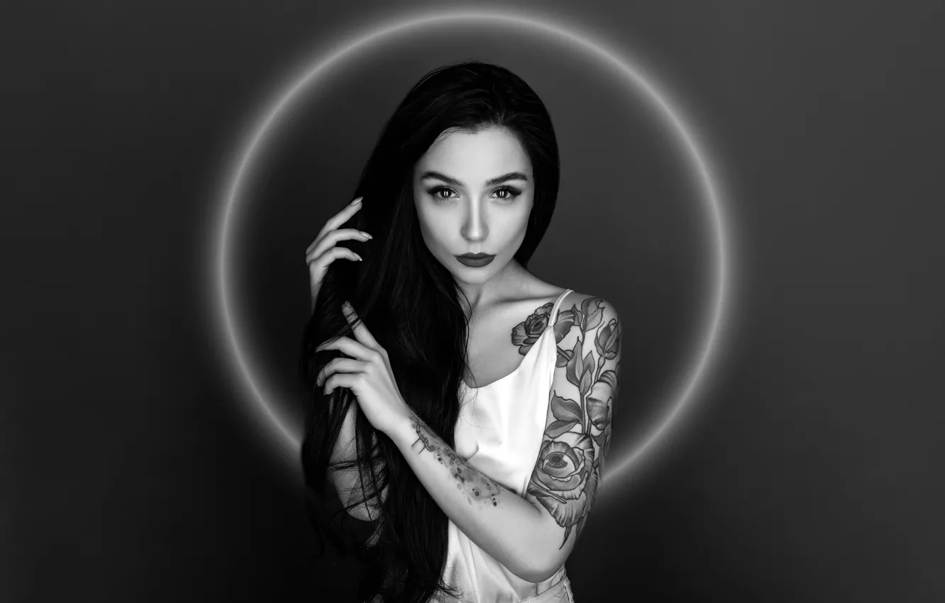 Photo wallpaper look, pose, background, model, portrait, makeup, Mike, brunette