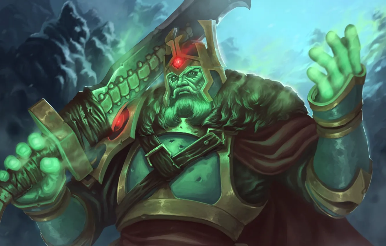 Photo wallpaper green, sword, crown, art, king, dota 2, Ostarion, Wraith King