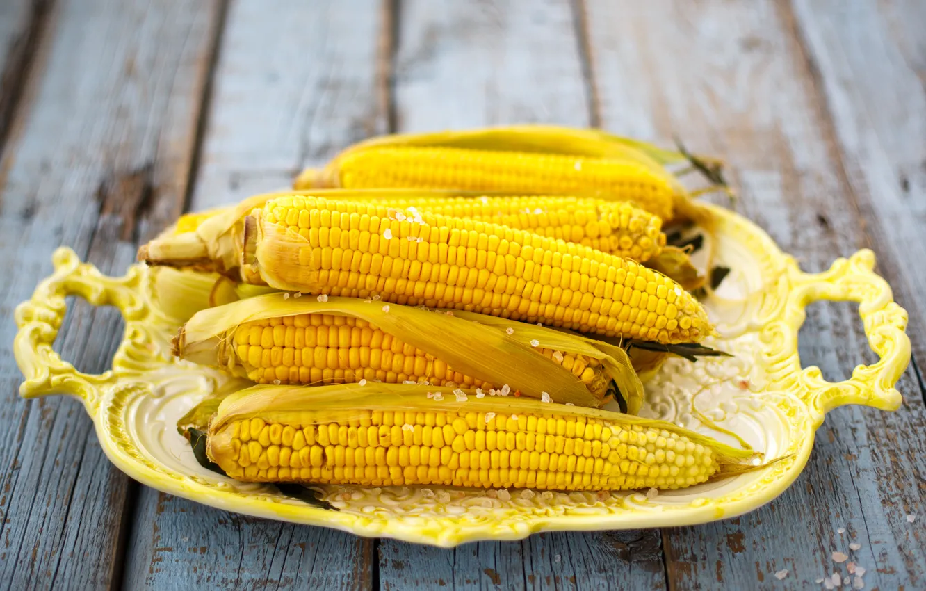 Photo wallpaper yellow, background, widescreen, Wallpaper, food, corn, plate, wallpaper