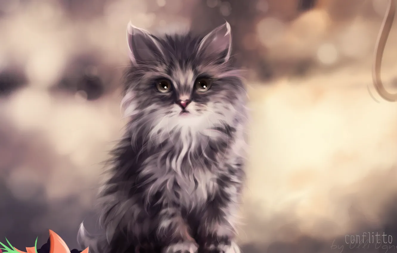 Photo wallpaper cat, flowers, figure, pot, kitty, punishment