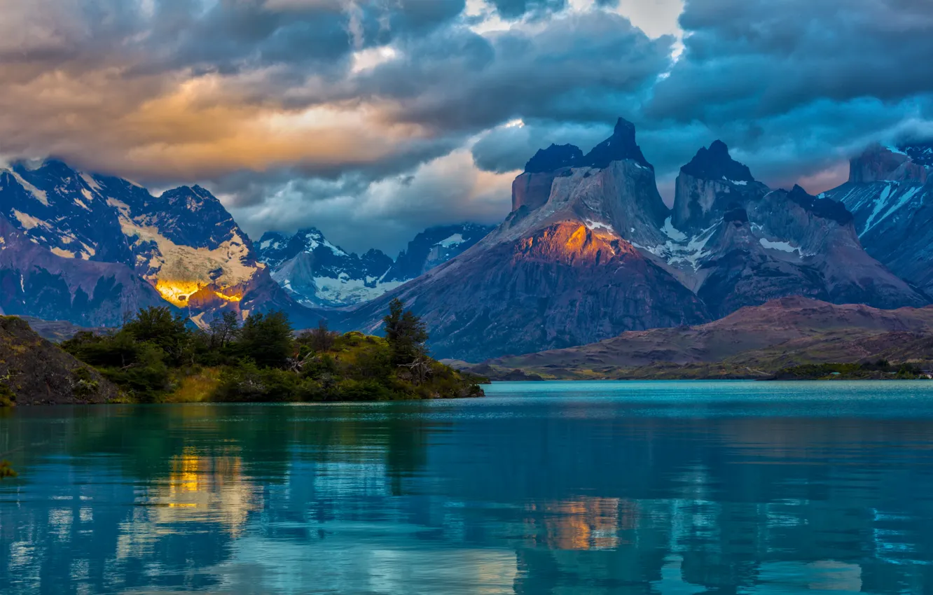 Photo wallpaper clouds, landscape, mountains, nature, lake, Argentina, Patagonia