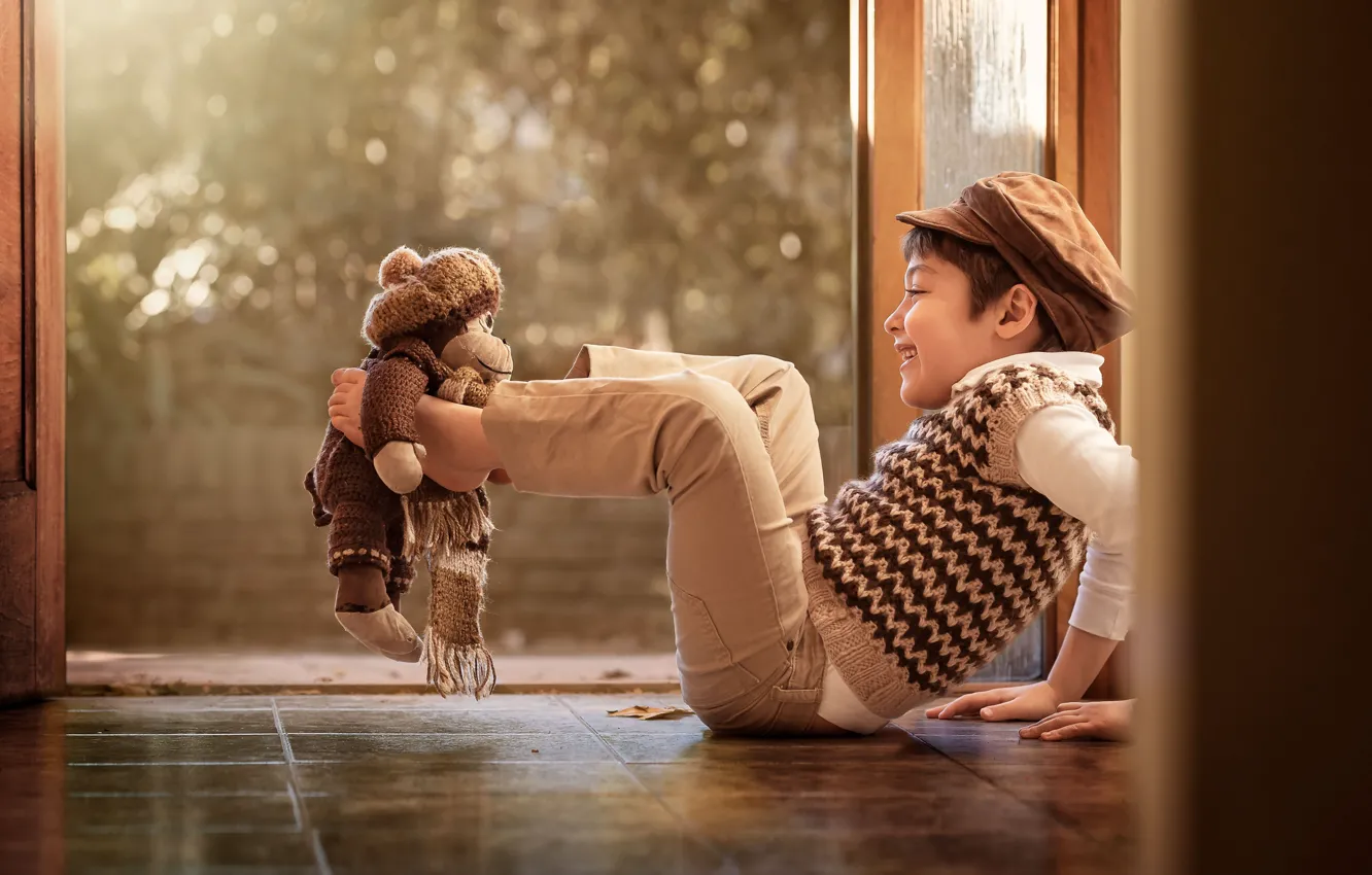 Photo wallpaper joy, children, toy, the game, laughter, boy