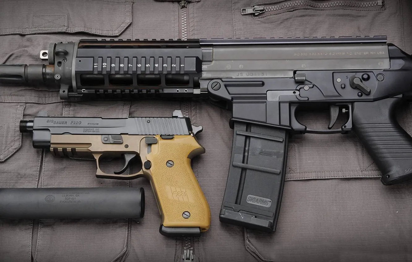 Photo wallpaper gun, weapons, muffler, assault rifle, P220, SIG Sauer