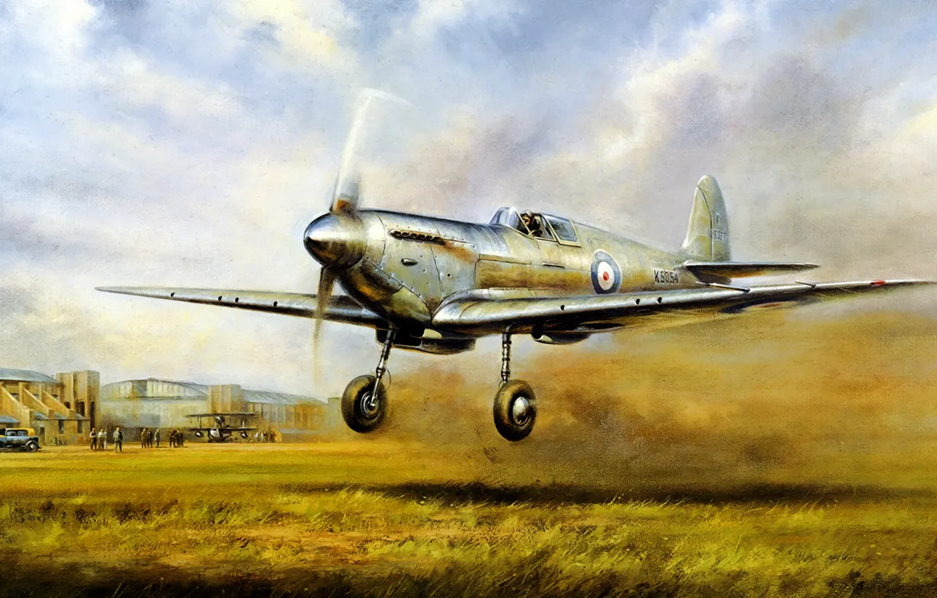 Photo wallpaper war, art, airplane, painting, aviation, Supermarine Spitfire, ww2