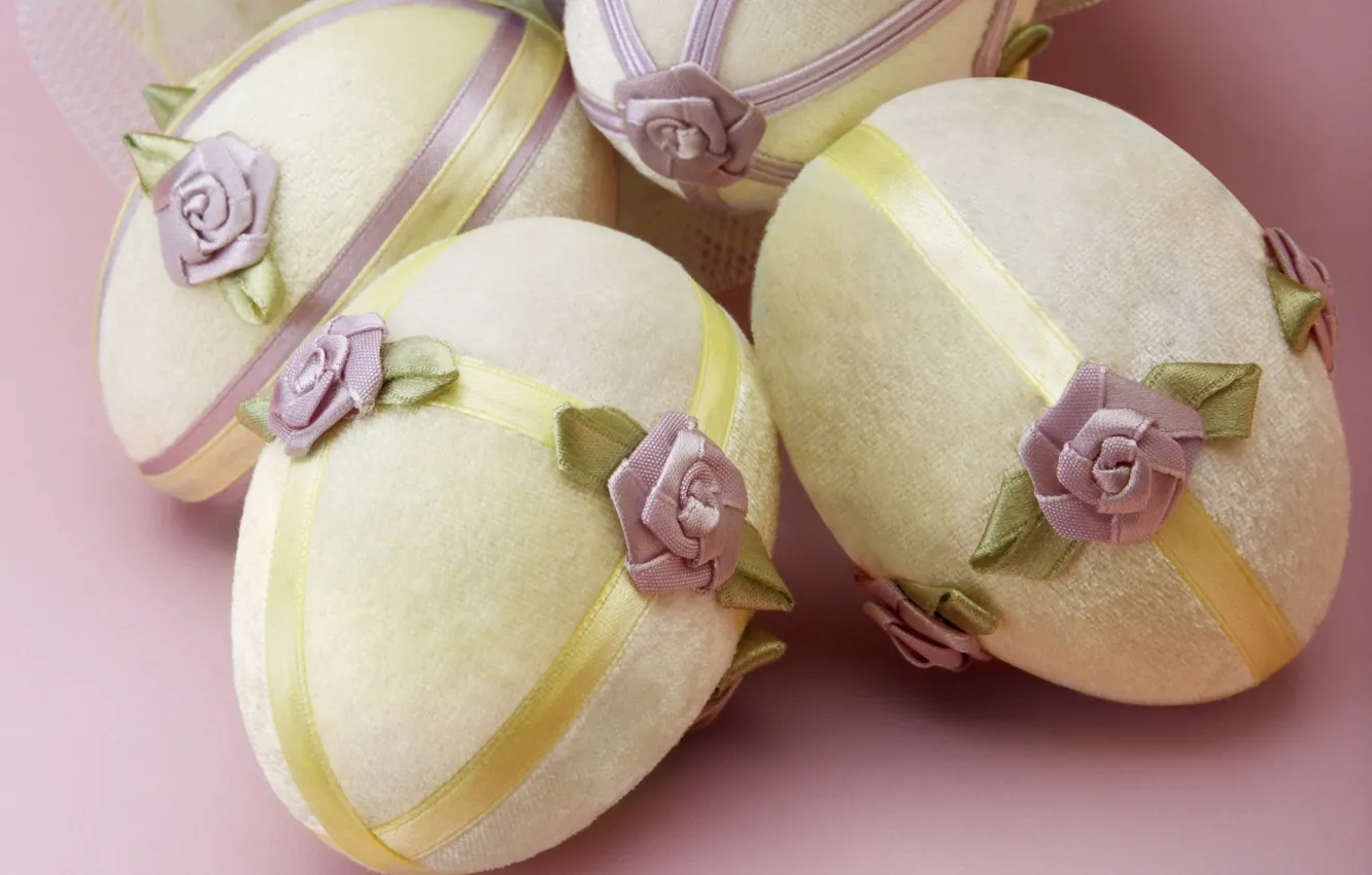 Photo wallpaper eggs, Easter, tape, flowers, pink background, decorative