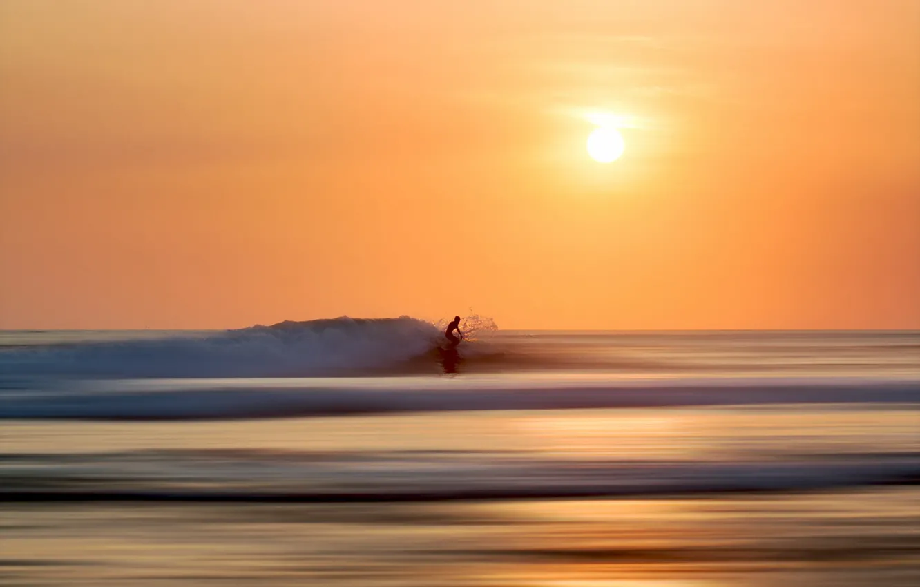 Photo wallpaper sea, landscape, sunset, wave