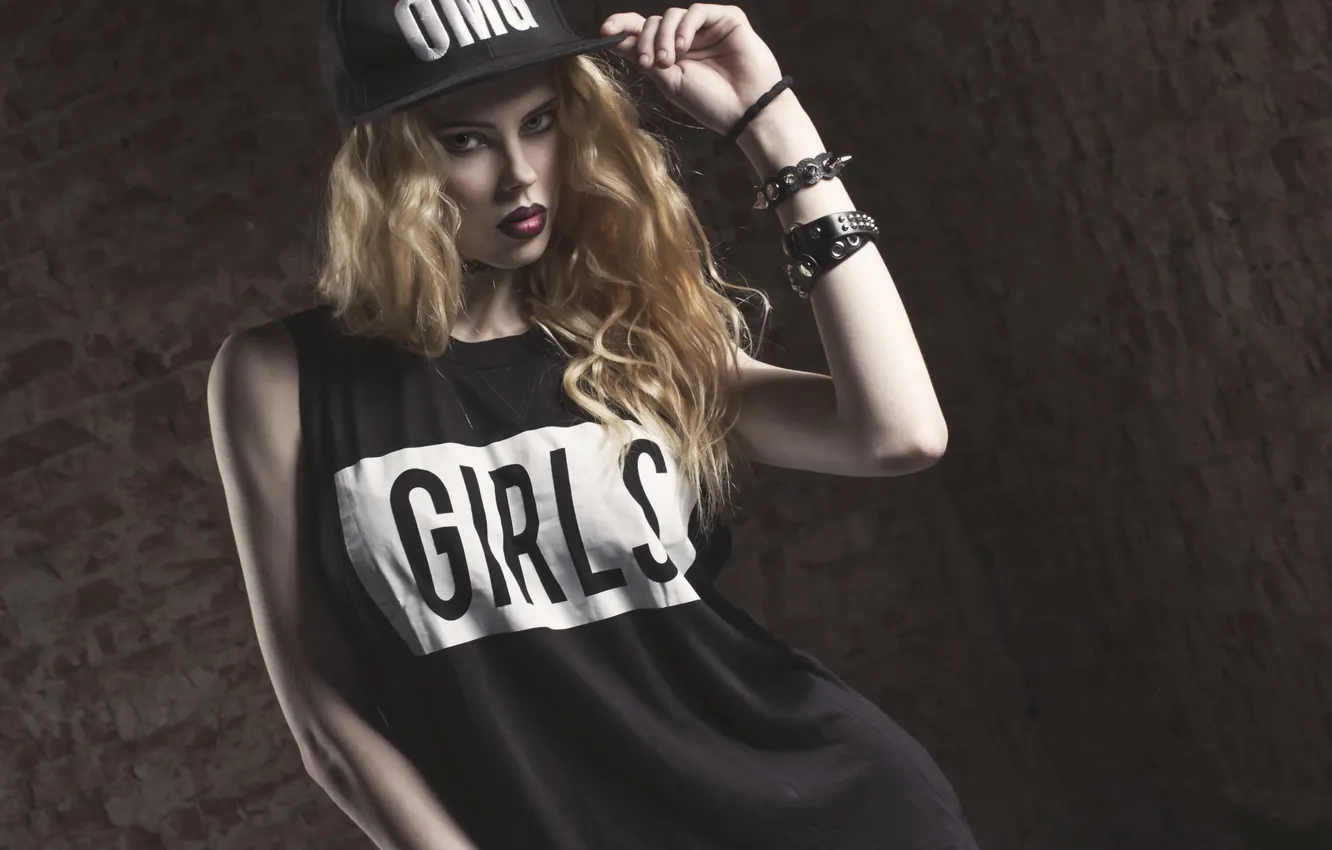 Photo wallpaper dark, red, sexy, girls, view, lips, hair, blonde