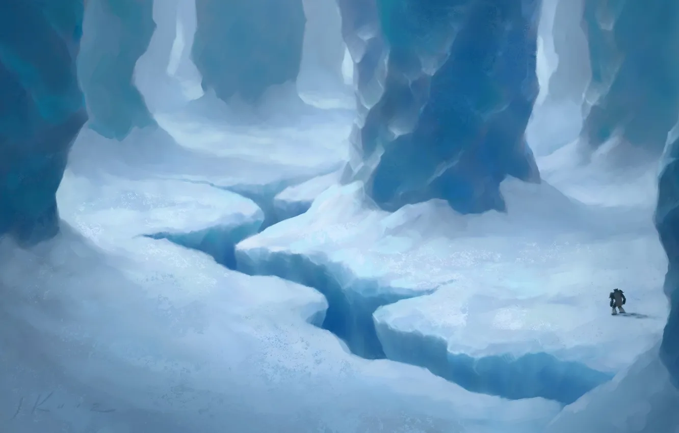 Photo wallpaper ice, snow, cave, the rift, the wanderer
