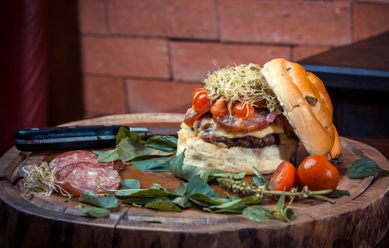 Photo wallpaper stump, hamburger, Burger