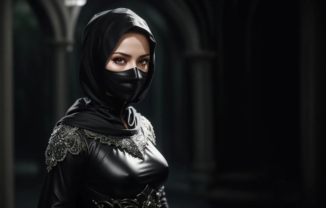 Photo wallpaper girl, fantasy, art, assasin, digital art, fantasy art, black clothes, fantasy girl