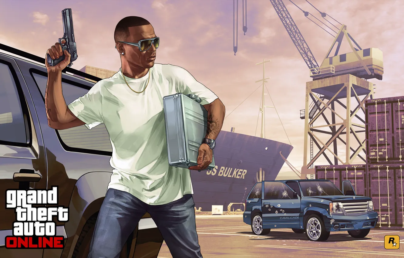 Photo wallpaper machine, man, port, Grand Theft Auto V, gta online