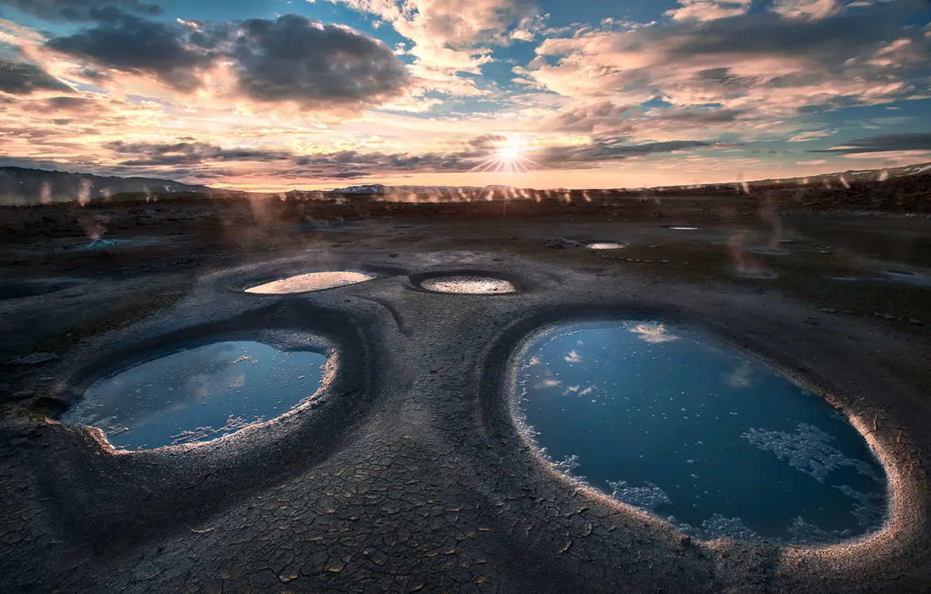 Photo wallpaper the sun, Iceland, geysers