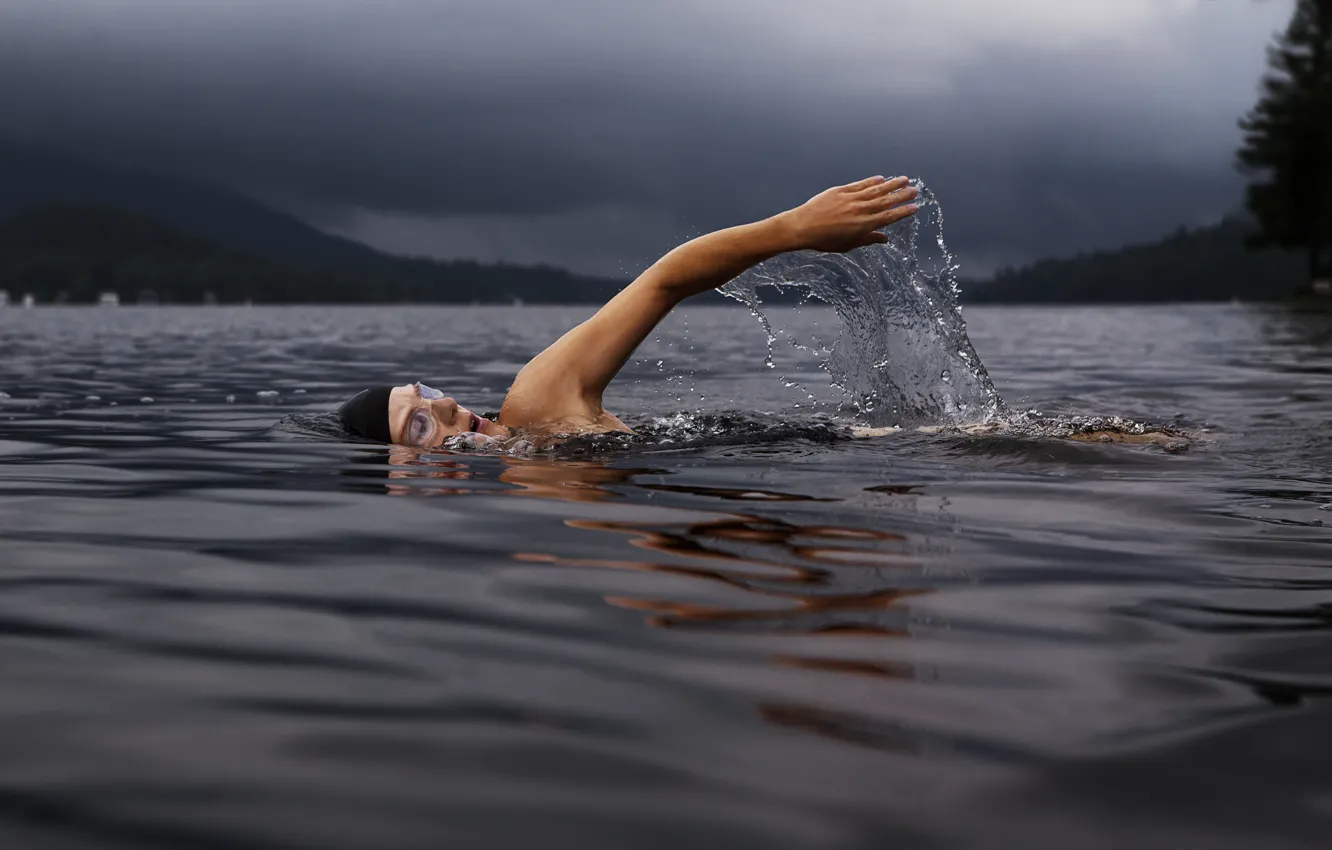 Photo wallpaper water, man, hand, guy, male, stop motion, Lake Dunmore, swimmer