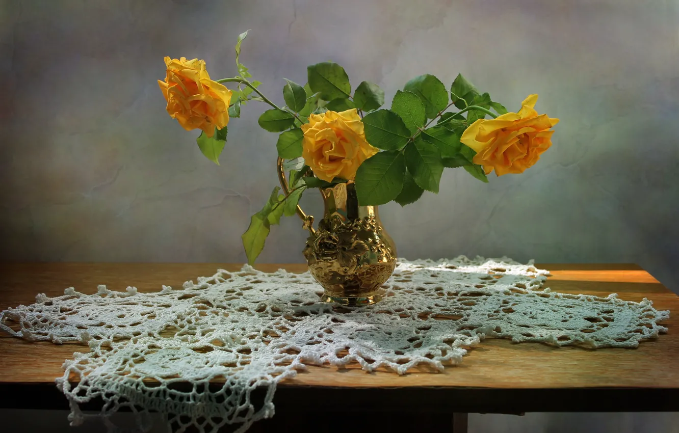 Photo wallpaper flowers, roses, still life