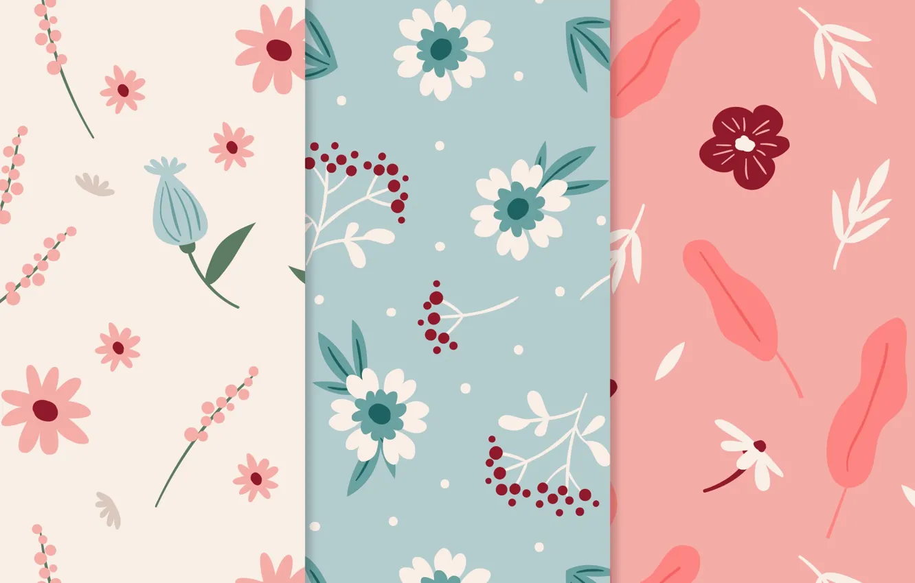 Photo wallpaper texture, blue, pink, patterns, flowers, pretty