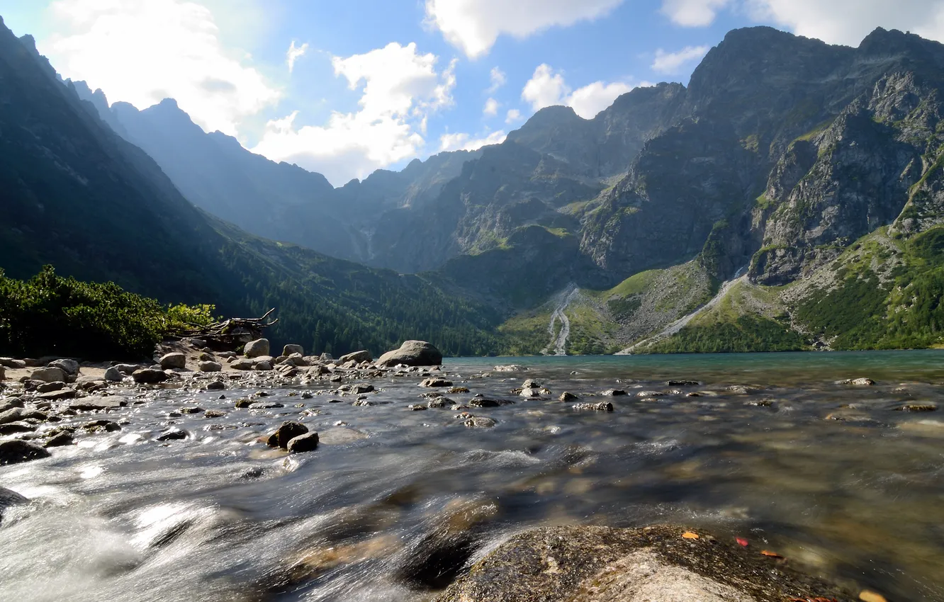 Photo wallpaper mountains, lake, stones, Poland, Poland, Tatras, Tatra Mountains, Marine Eye Lake