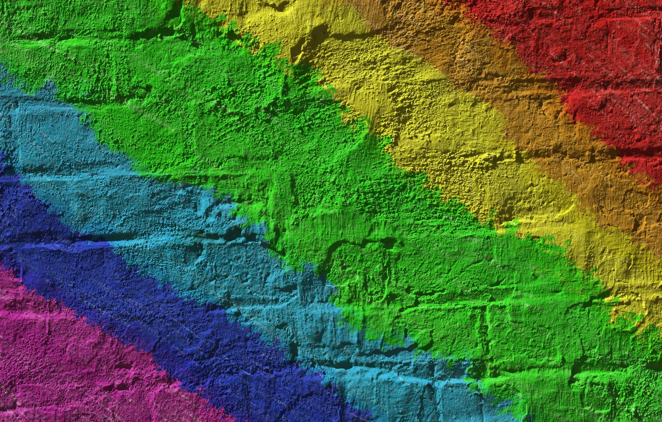 Photo wallpaper strip, wall, color, rainbow, brick