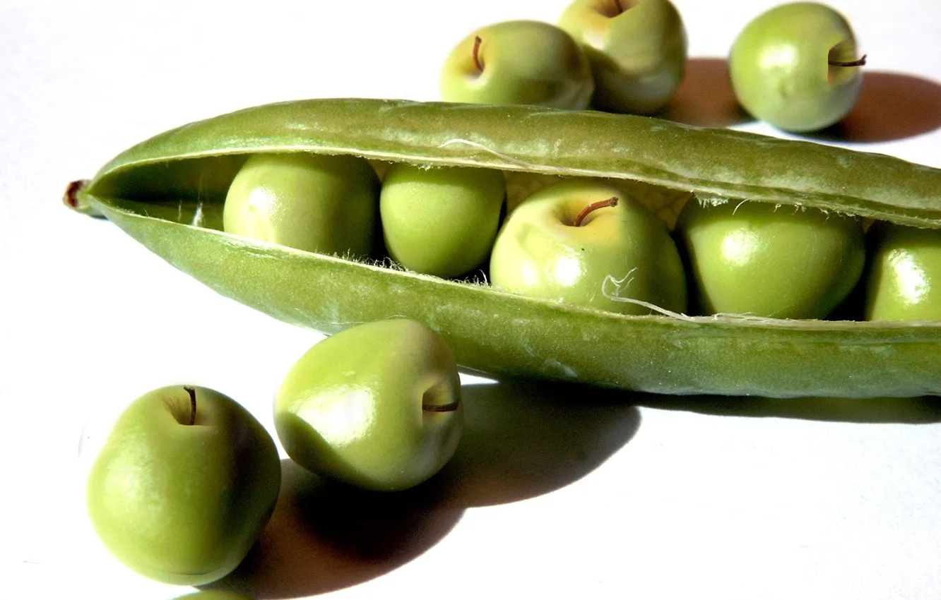 Photo wallpaper white, green, background, apples, food, pods