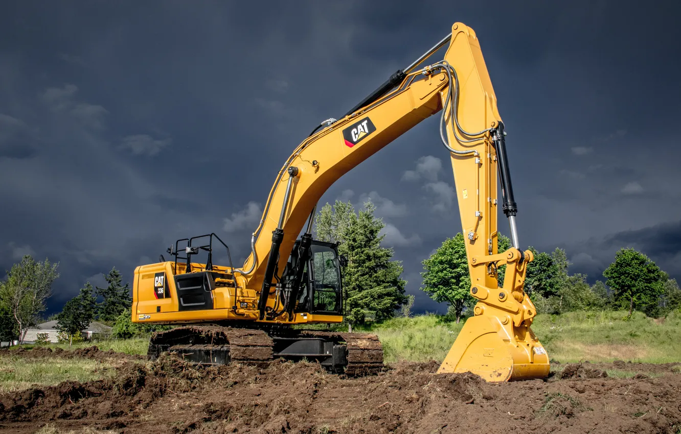 Photo wallpaper soil, Caterpillar, excavator