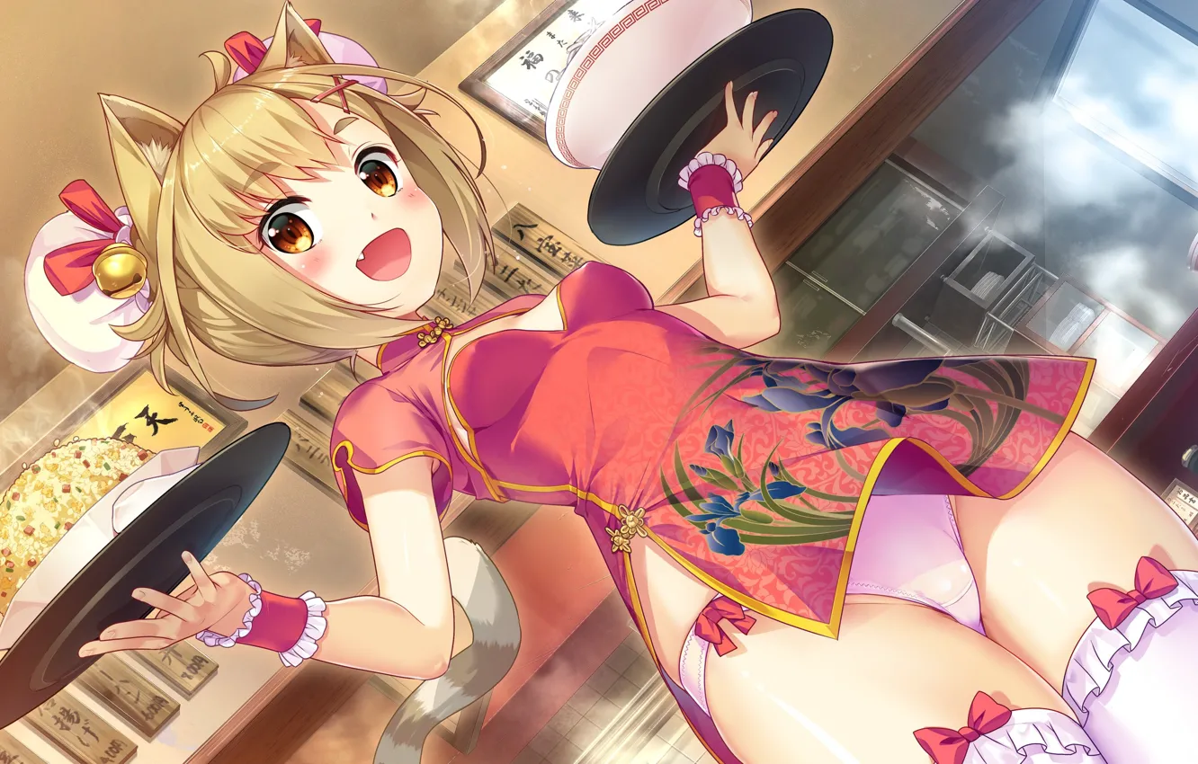 Photo wallpaper girl, food, the waitress, dish