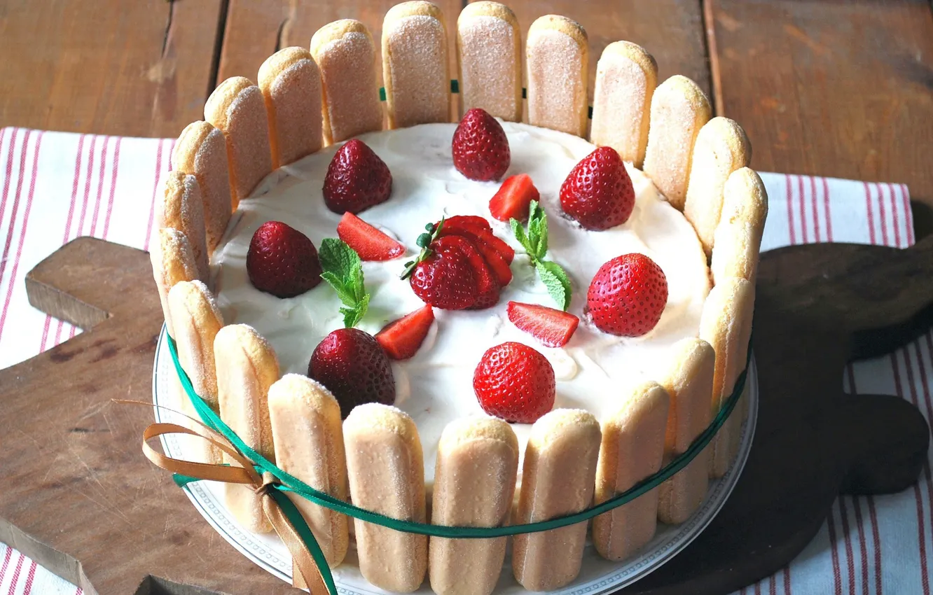 Photo wallpaper food, strawberry, pie, cream, cakes