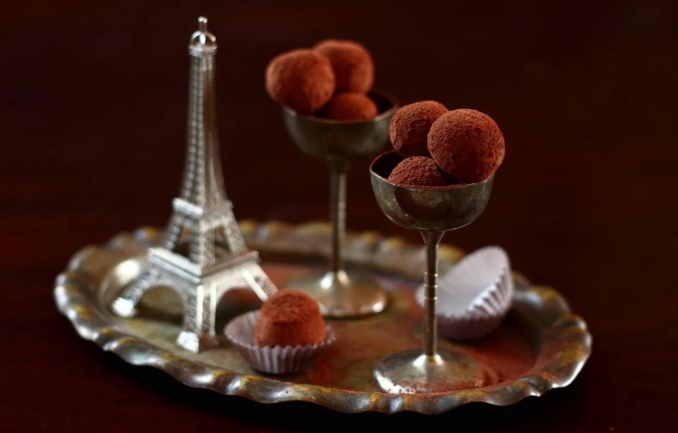 Photo wallpaper France, candy, Cup, Eiffel tower, still life, France, chocolate, still life