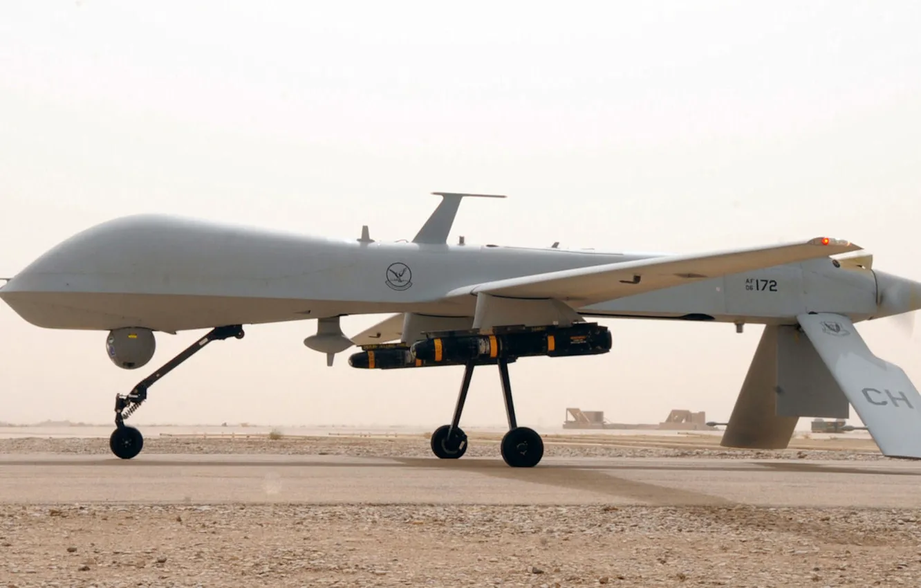 Photo wallpaper predator, rocket, USA, the airfield, Predator, AGM-114, MQ-1, Hellfire