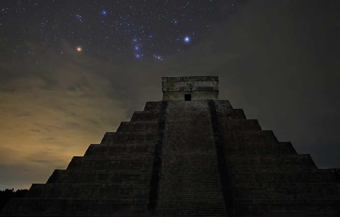 Photo wallpaper stars, pyramid, Orion, Chichen Itza, The Castle