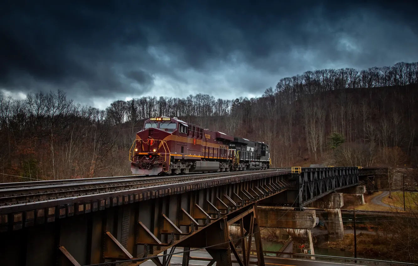 Photo wallpaper bridge, train, railroad