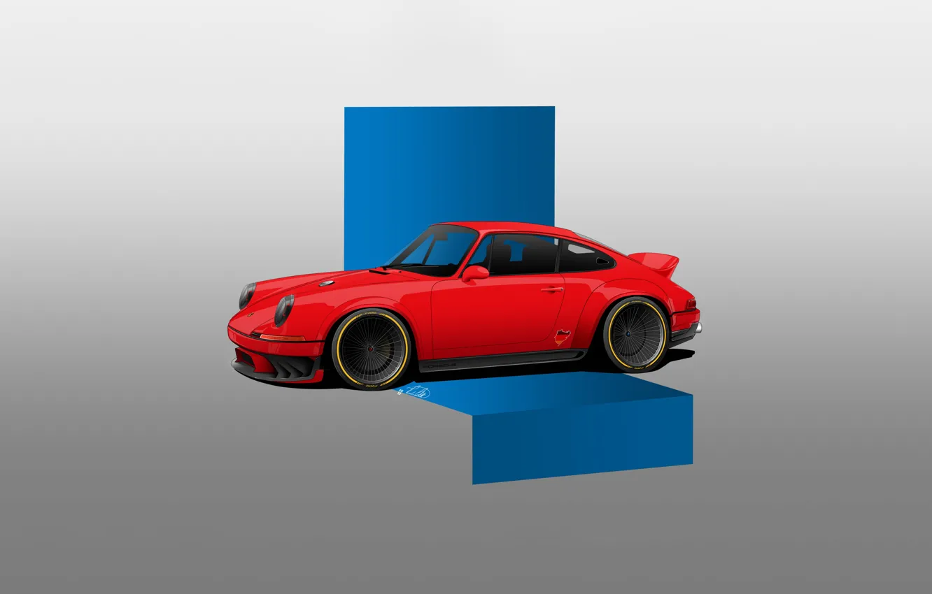 Photo wallpaper machine, auto, red, red, Porsche 911, Minimalism, Transport & Vehicles, by Thomás Carlotto