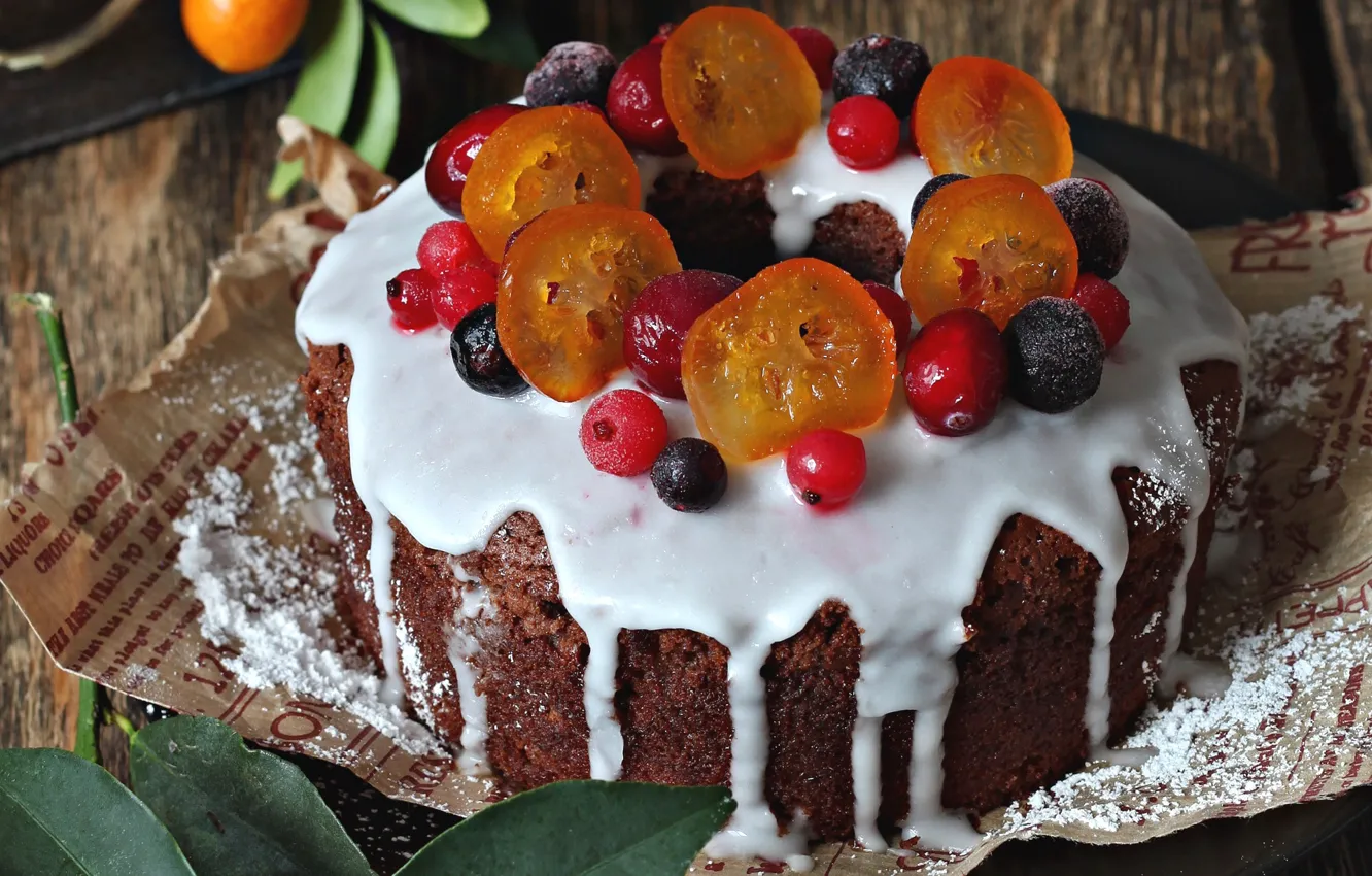 Photo wallpaper berries, cake, glaze, kumquat