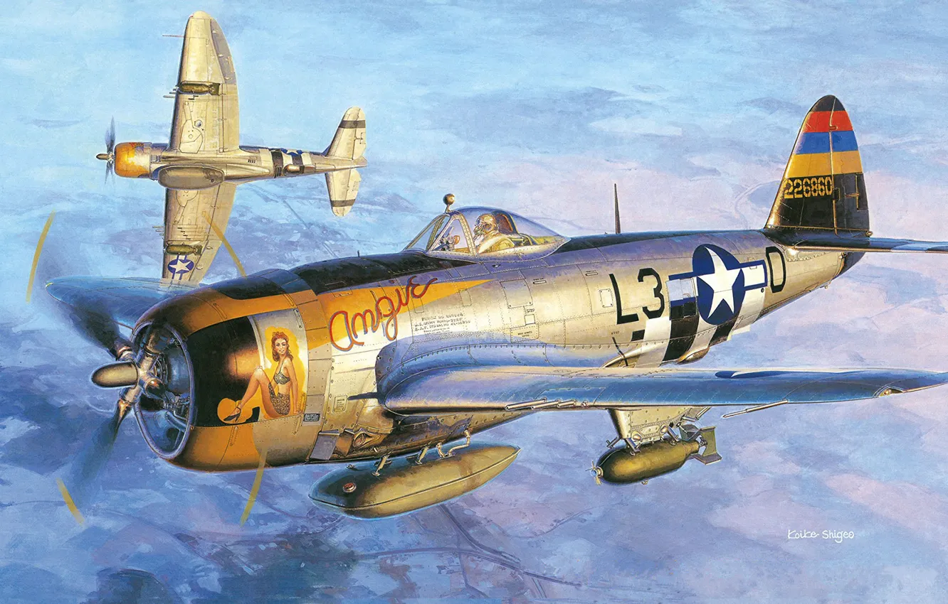 Photo wallpaper USA, Thunderbolt, P-47, WW2, bombs, Radial engine, P-47D-25, 512th FS